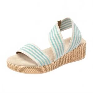 NEW CHARLESTON SHOE CO. women's rosa sandals in aqua linen stripe